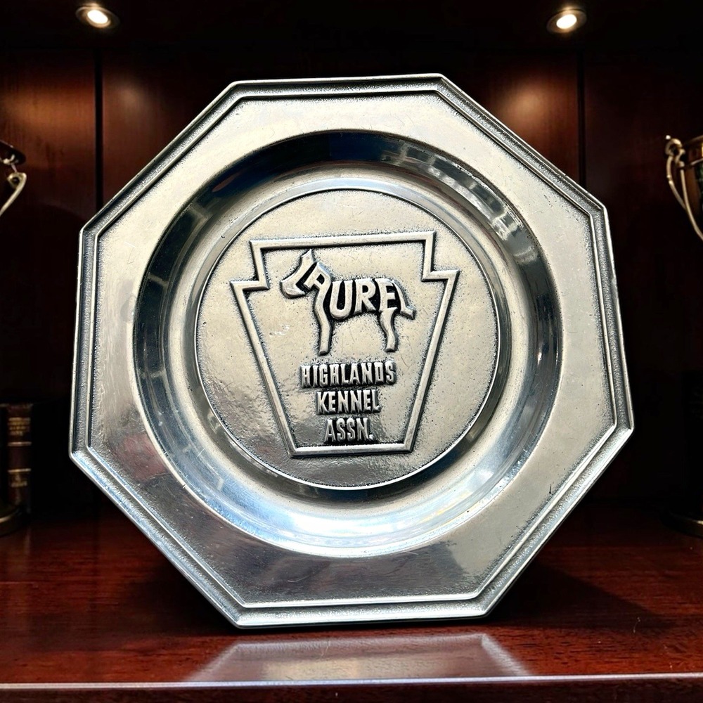 Vintage Wilton Columbia USA Highlands Kennel Assn Dog Show Pewter Award Plate 9"
